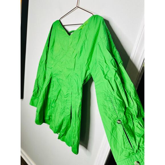 NANUSHKA Green 100% Cotton Shirt Plunge Neckline Halter Tie Alyssa Dress Size XL - Picture 7 of 11